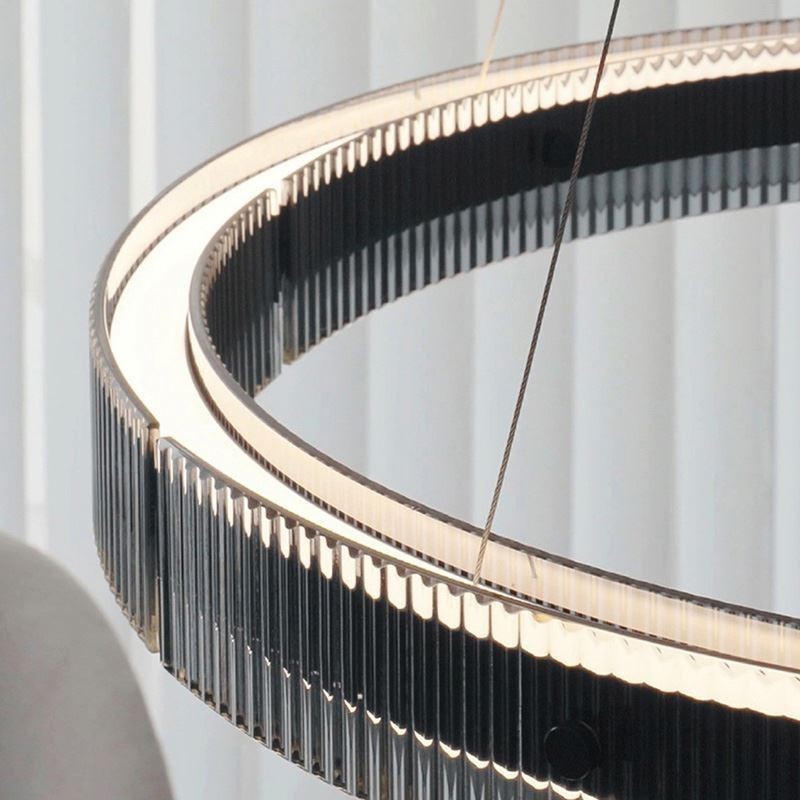 Lámpara colgante de cristal de 60 a 80 cm, luz de techo circular, regulable sin escalonamientos con control remoto