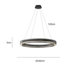 Lámpara colgante de cristal de 60 a 80 cm, luz de techo circular, regulable sin escalonamientos con control remoto