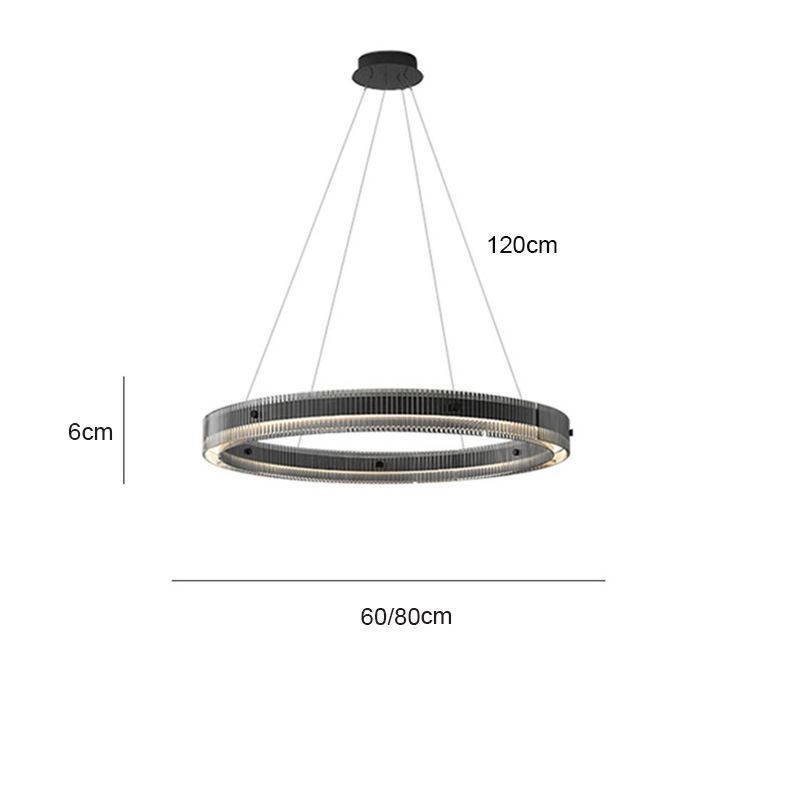 Lámpara colgante de cristal de 60 a 80 cm, luz de techo circular, regulable sin escalonamientos con control remoto