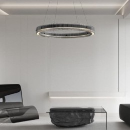 Lámpara colgante de cristal de 60 a 80 cm, luz de techo circular, regulable sin escalonamientos con control remoto