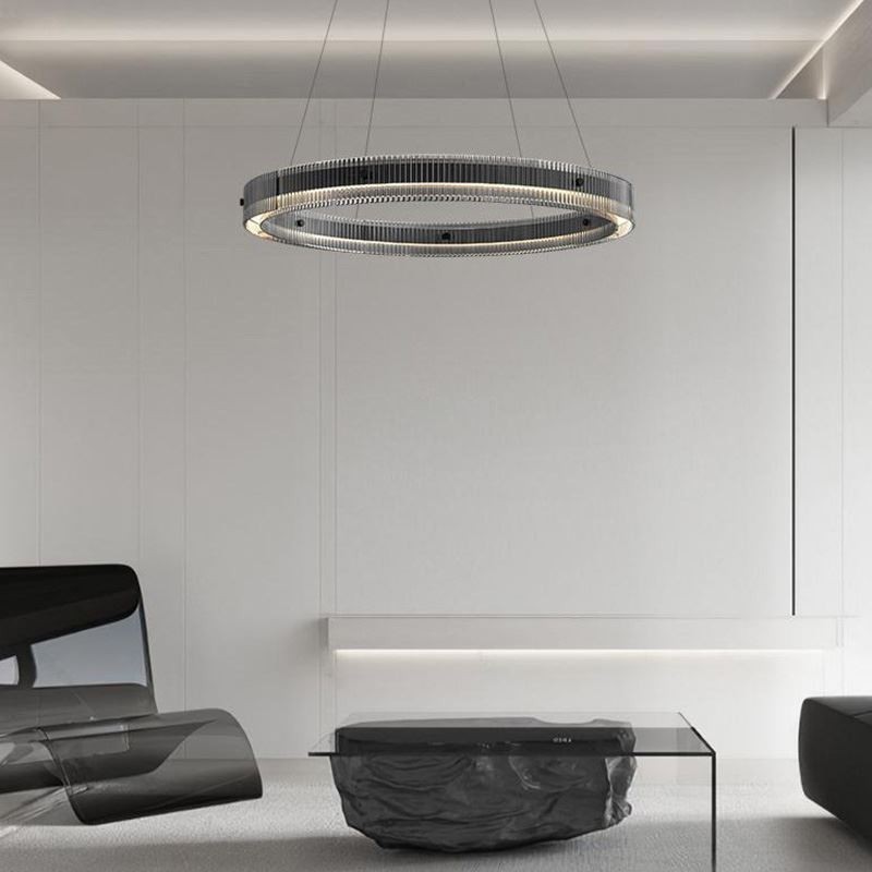 Lámpara colgante de cristal de 60 a 80 cm, luz de techo circular, regulable sin escalonamientos con control remoto