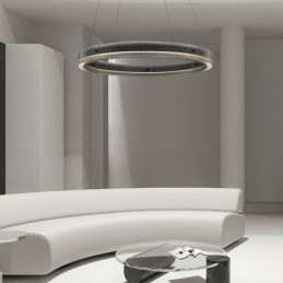 Lámpara colgante de cristal de 60 a 80 cm, luz de techo circular, regulable sin escalonamientos con control remoto