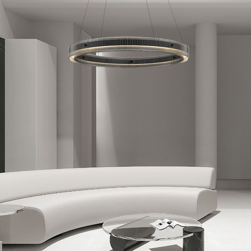 Lámpara colgante de cristal de 60 a 80 cm, luz de techo circular, regulable sin escalonamientos con control remoto