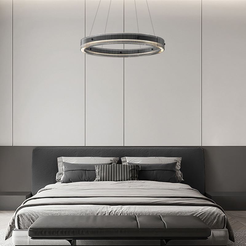 Lámpara colgante de cristal de 60 a 80 cm, luz de techo circular, regulable sin escalonamientos con control remoto