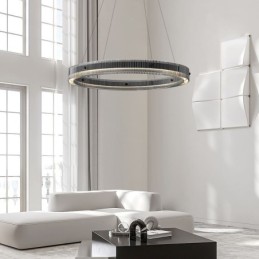 Lámpara colgante de cristal de 60 a 80 cm, luz de techo circular, regulable sin escalonamientos con control remoto
