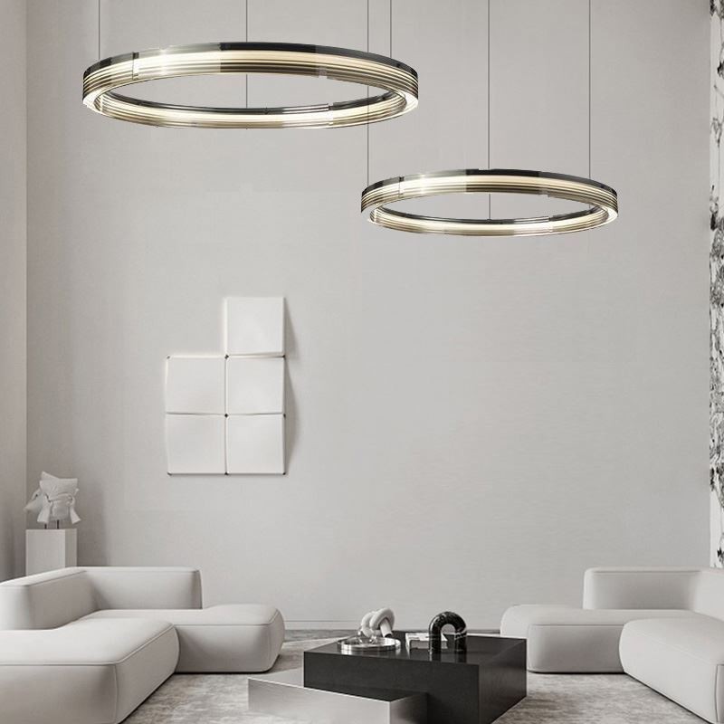 Lámpara de techo de cristal de 60+80 cm con decoración circular y doble círculo, luz colgante con atenuación tricromática.