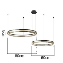 Lámpara de techo de cristal de 60+80 cm con decoración circular y doble círculo, luz colgante con atenuación tricromática.