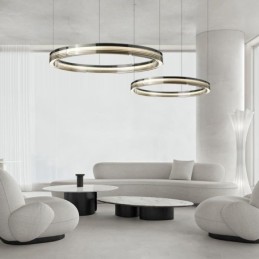 Lámpara de techo de cristal de 60+80 cm con decoración circular y doble círculo, luz colgante con atenuación tricromática.