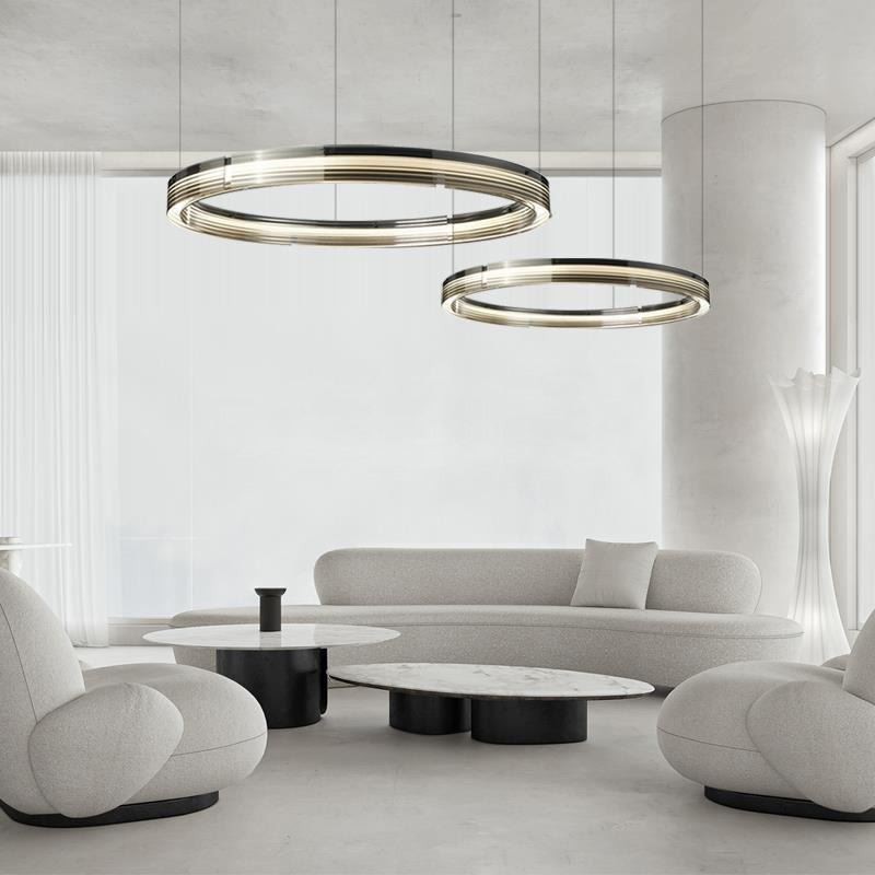 Lámpara de techo de cristal de 60+80 cm con decoración circular y doble círculo, luz colgante con atenuación tricromática.