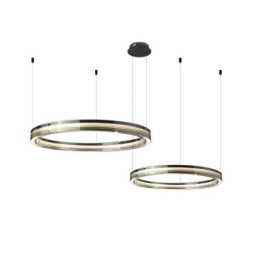 Lámpara de techo de cristal de 60+80 cm con decoración circular y doble círculo, luz colgante con atenuación tricromática.