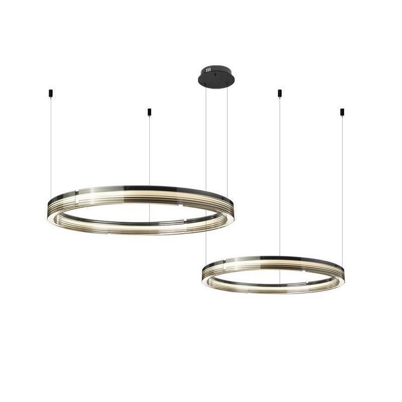 Lámpara de techo de cristal de 60+80 cm con decoración circular y doble círculo, luz colgante con atenuación tricromática.