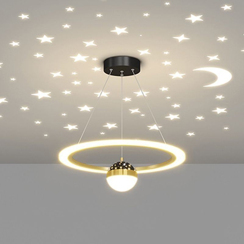 Lámpara colgante minimalista de hierro forjado acrílico con forma de estrella y anillo de techo