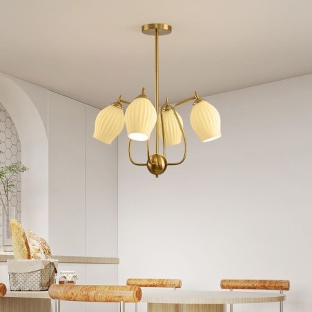 Lámpara colgante nórdica creativa de hierro forjado, cobre, color natural, con estambres, luz de techo