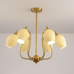 Lámpara colgante nórdica creativa de hierro forjado, cobre, color natural, con estambres, luz de techo