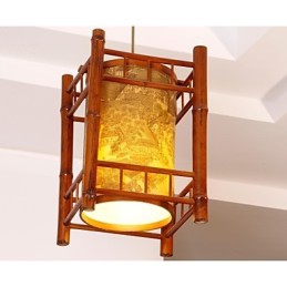 Lámpara de araña de bambú y madera con forma de farol retro