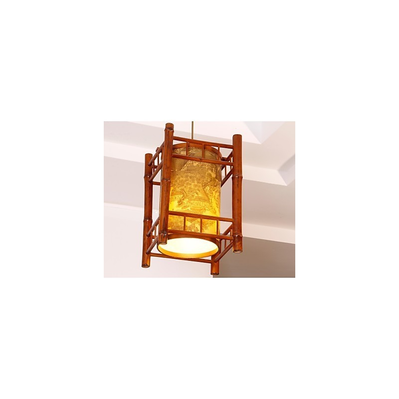 Lámpara de araña de bambú y madera con forma de farol retro