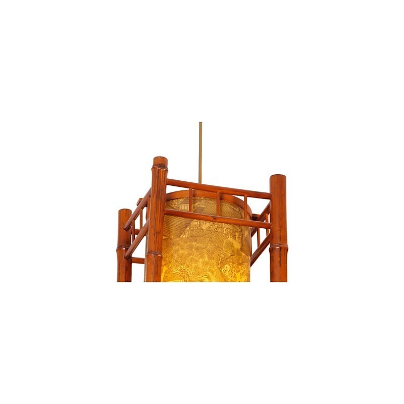 Lámpara de araña de bambú y madera con forma de farol retro
