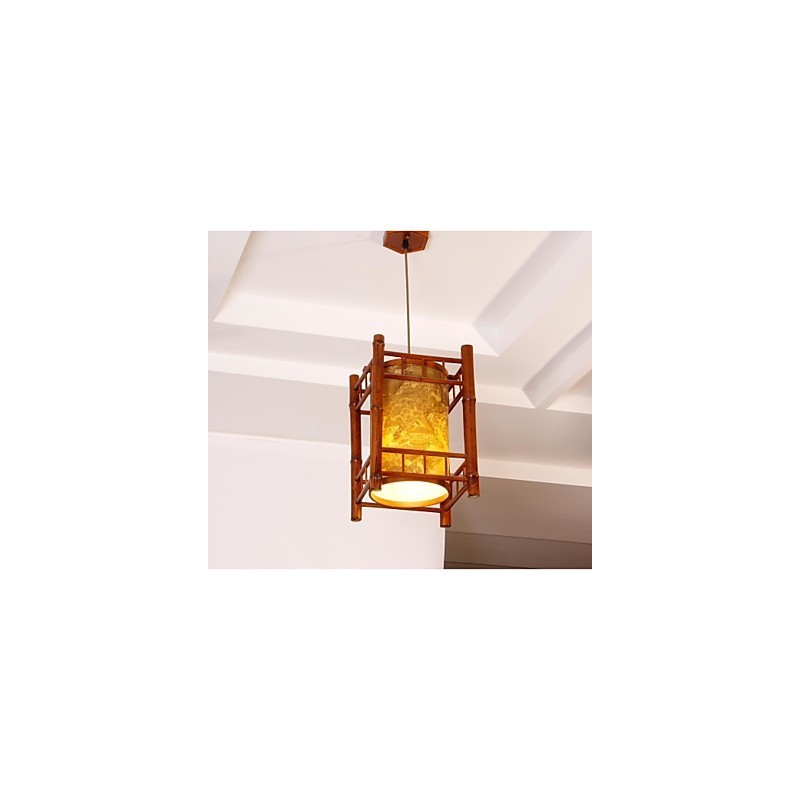 Lámpara de araña de bambú y madera con forma de farol retro