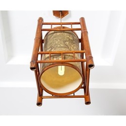 Lámpara de araña de bambú y madera con forma de farol retro