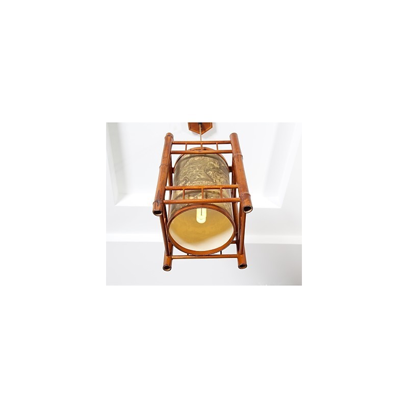 Lámpara de araña de bambú y madera con forma de farol retro
