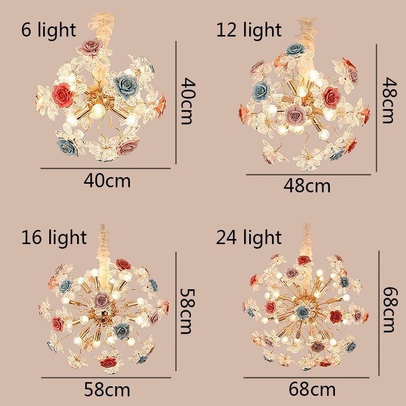 Lámpara colgante decorativa moderna con flores de cristal