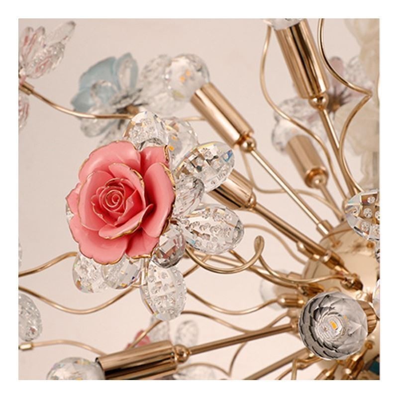 Lámpara colgante decorativa moderna con flores de cristal