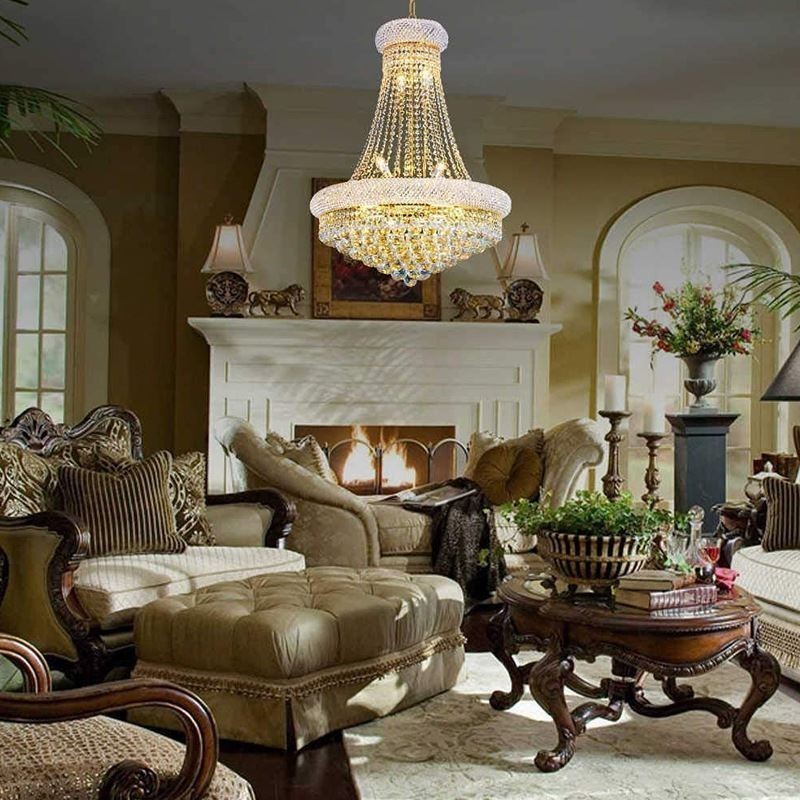 Lámpara colgante de cristal de lujo con forma de corona