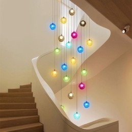 Lámpara colgante moderna con forma de bola de cristal, lámpara de araña de cristal colorida (estilo colorido, contáctenos)
