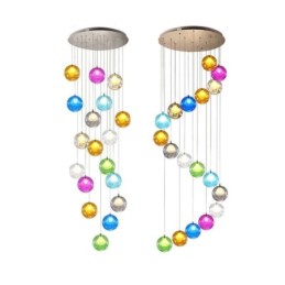 Lámpara colgante moderna con forma de bola de cristal, lámpara de araña de cristal colorida (estilo colorido, contáctenos)