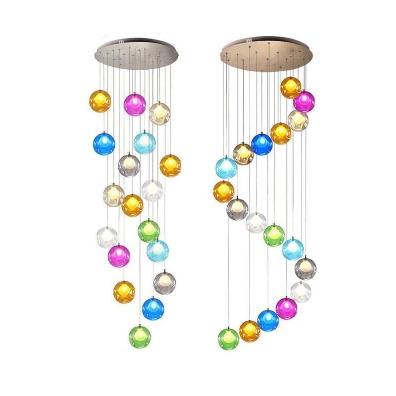 Lámpara colgante moderna con forma de bola de cristal, lámpara de araña de cristal colorida (estilo colorido, contáctenos)