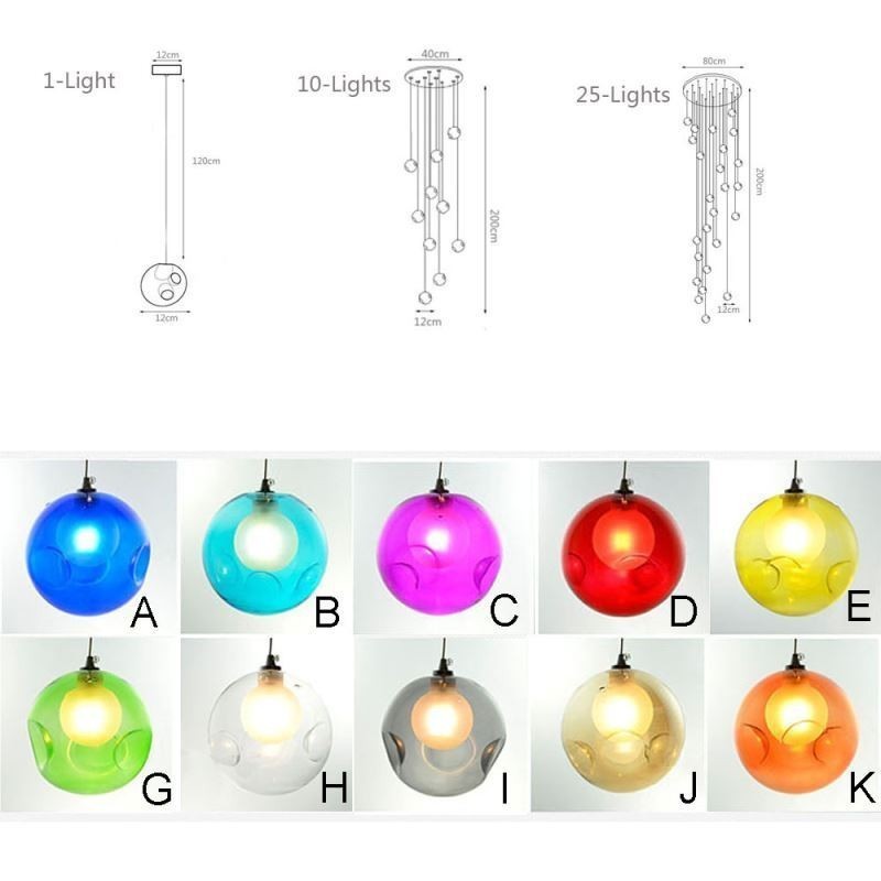 Lámpara colgante moderna con forma de bola de cristal, lámpara de araña de cristal colorida (estilo colorido, contáctenos)