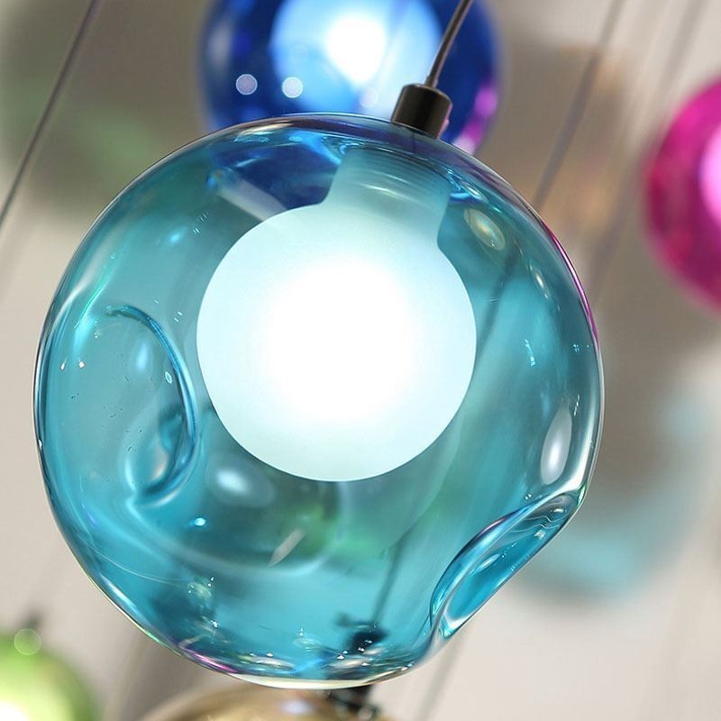 Lámpara colgante moderna con forma de bola de cristal, lámpara de araña de cristal colorida (estilo colorido, contáctenos)