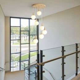 Lámpara colgante de madera japonesa, lámpara colgante de vidrio nórdico