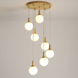 Lámpara colgante de madera japonesa, lámpara colgante de vidrio nórdico