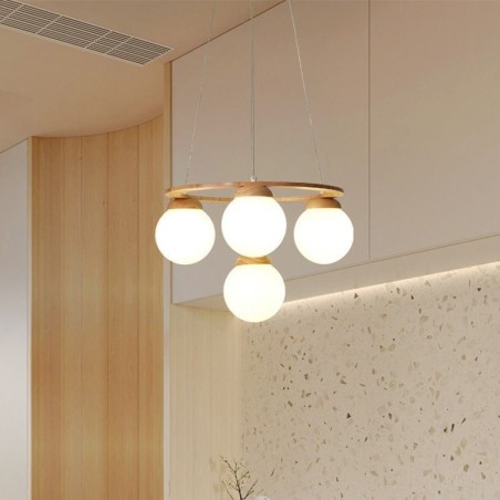 Lámpara colgante de madera japonesa con forma de molécula Lámpara colgante de madera japonesa con forma de molécula