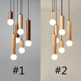 Lámpara colgante de madera japonesa de 6 luces