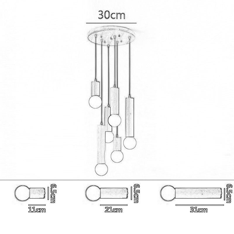 Lámpara colgante de madera japonesa de 6 luces