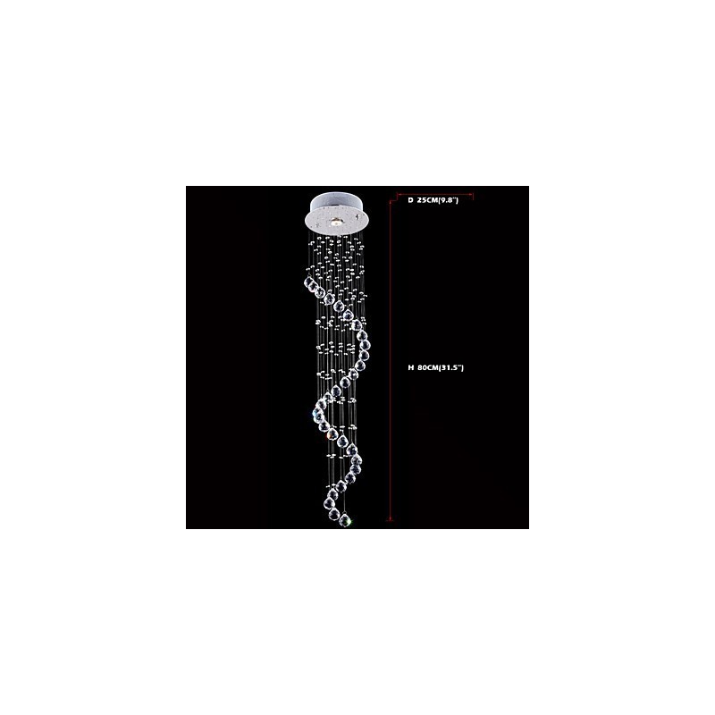 Lámpara colgante de cristal, 1 luz, plateada, transparente, K9, cristal helicoidal, lámparas de techo, altura 80 cm.