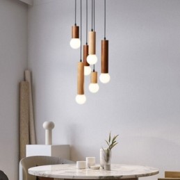 Lámpara colgante de madera japonesa de 6 luces