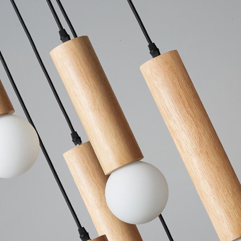 Lámpara colgante de madera japonesa de 6 luces