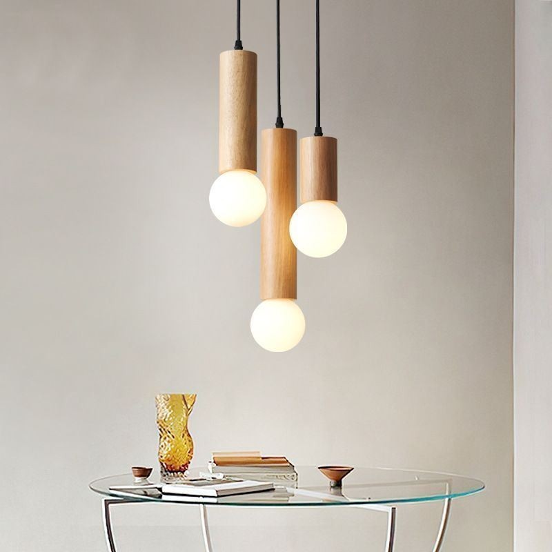 Lámpara colgante de madera japonesa de 3 luces