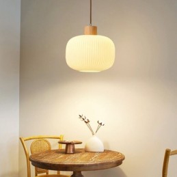 Lámpara colgante de madera japonesa con farol de cristal