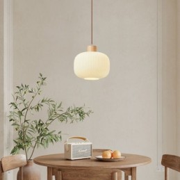 Lámpara colgante de madera japonesa con farol de cristal