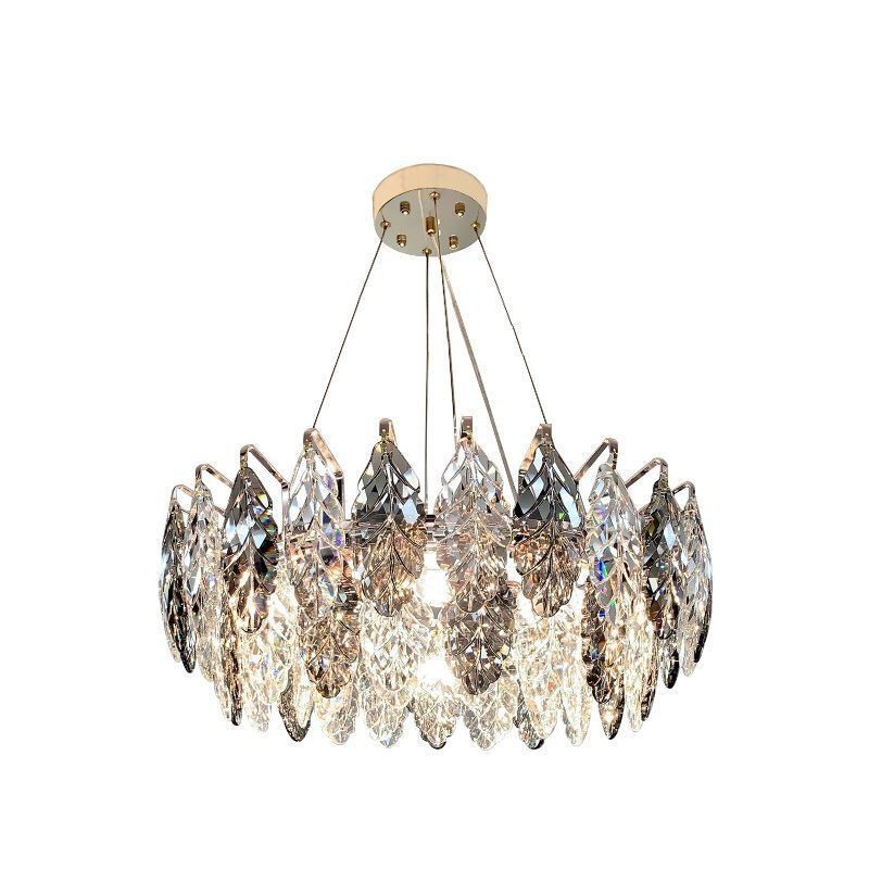 Lámpara colgante de hierro europea con diseño creativo de hojas de cristal