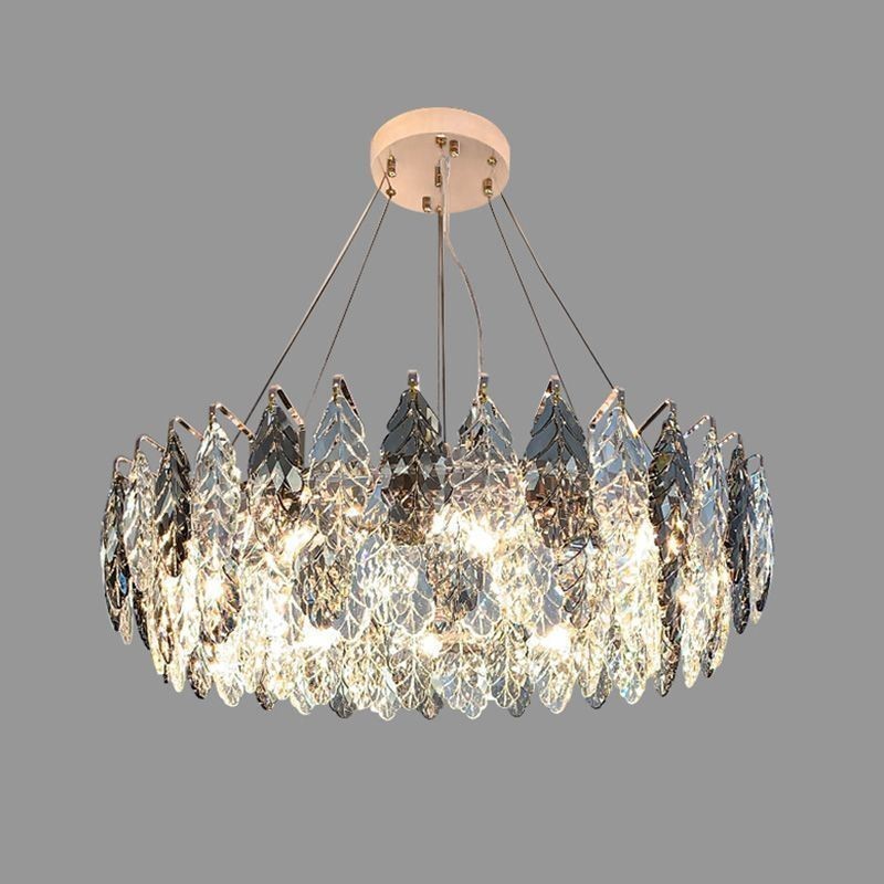 Lámpara colgante de hierro europea con diseño creativo de hojas de cristal
