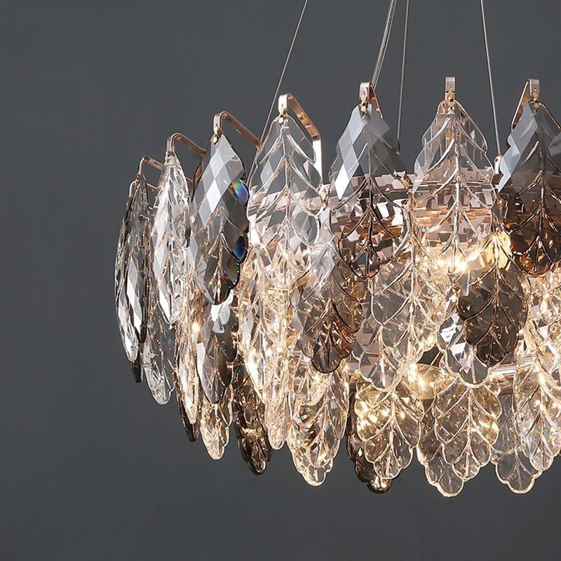 Lámpara colgante de hierro europea con diseño creativo de hojas de cristal