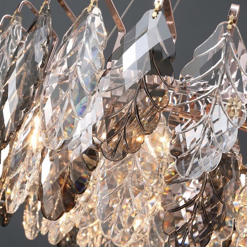 Lámpara colgante de hierro europea con diseño creativo de hojas de cristal