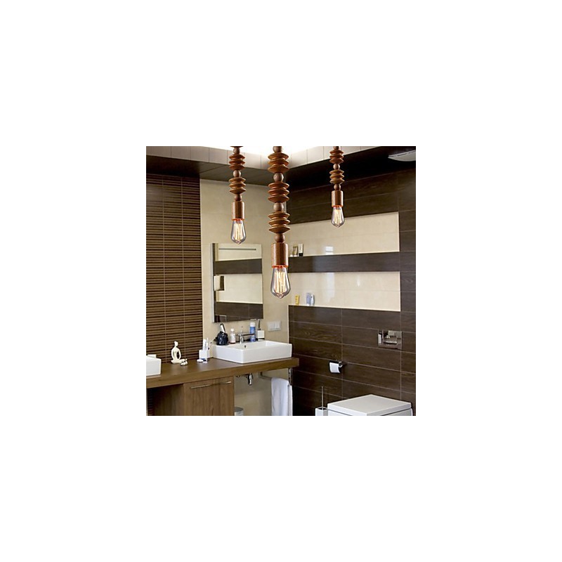 Lámpara de araña estilo mini, tradicional, clásica, de madera y bambú.