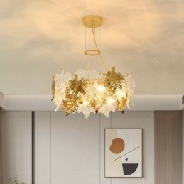 Lámpara colgante de hoja de arce con diseño de araña de cristal para decoración del hogar europea