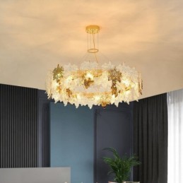 Lámpara colgante de hoja de arce con diseño de araña de cristal para decoración del hogar europea